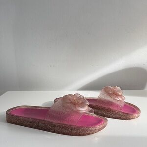 Kate Spade Pink Glitter Slides with Floral Accent